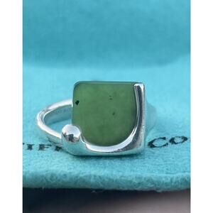 Tiffany & Co. 925 Sterling Silver Green Square Jade Splash Ring Sz 6.5
